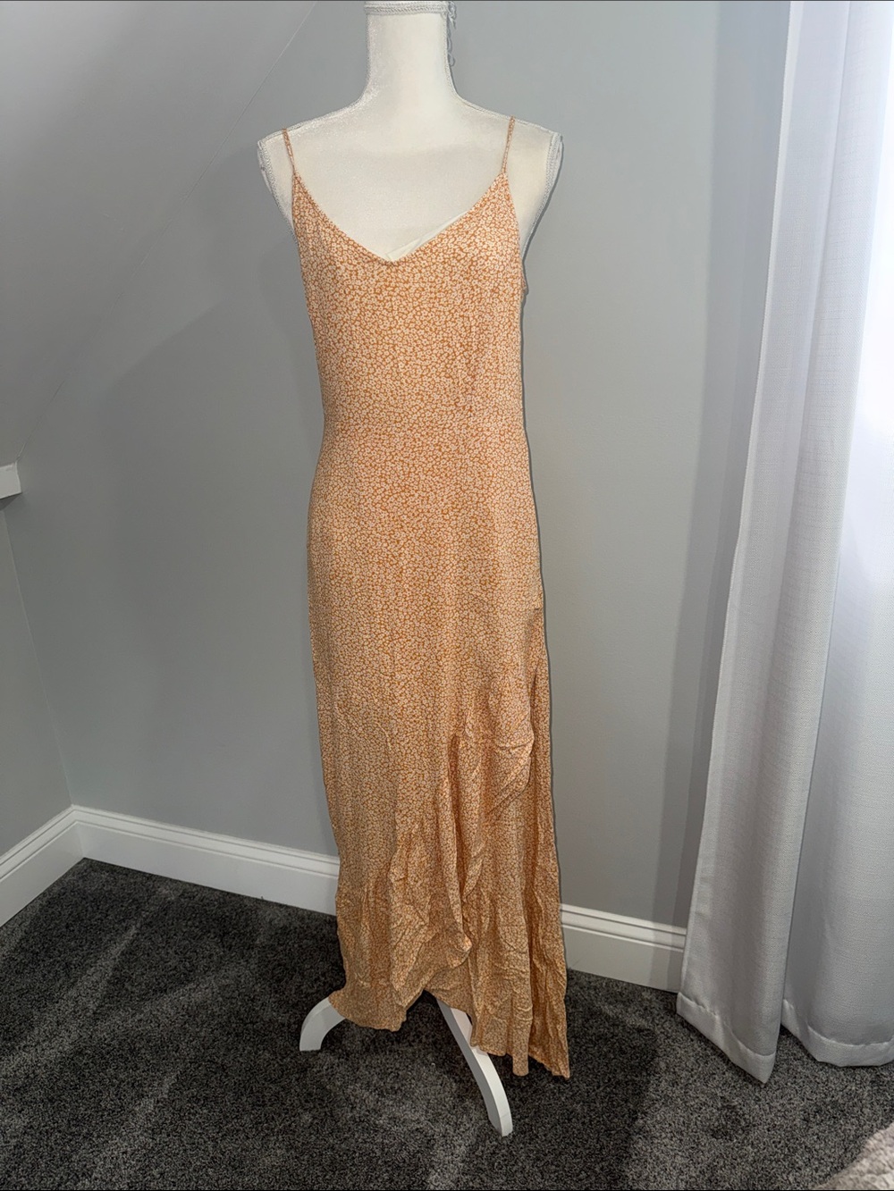 Yellow Floral Slip Maxi Dress with Spaghetti Straps